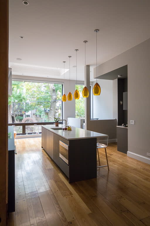 Bill Penner Fort Greene townhouse kitchen with view to rear extension windows